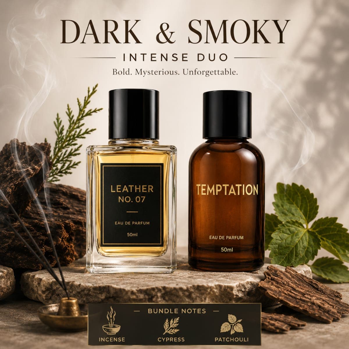 Dark & Smoky Intense Duo - Leather No. 07 + TEMPTATION - Raw, Smoky & Animalic - Unisex Perfume Bundle