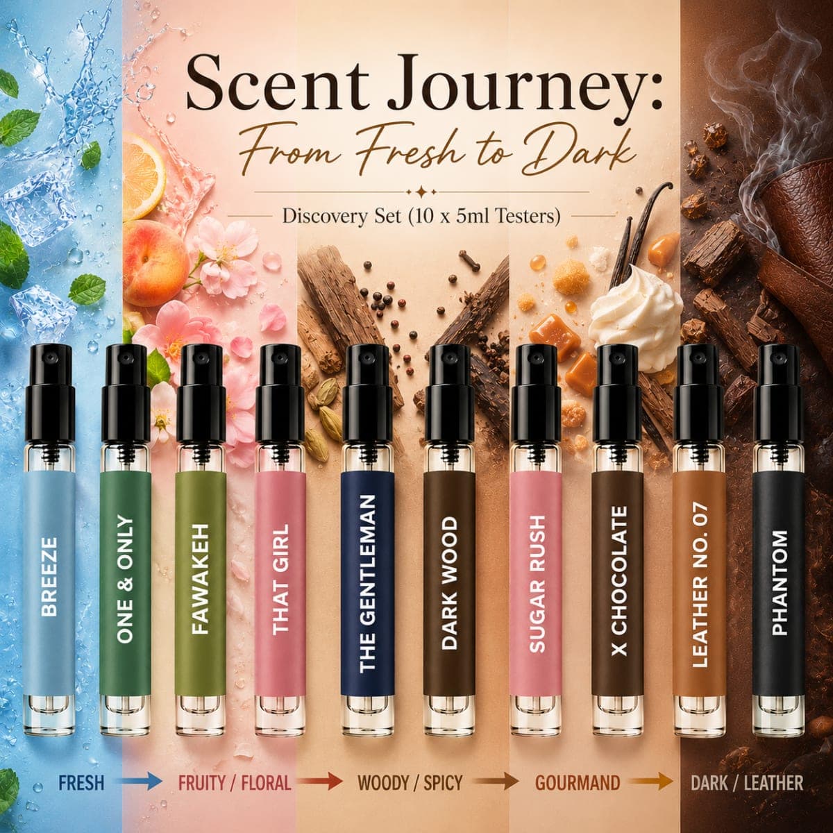 Scent Journey: From Fresh to Dark – Discovery Set (10 x 5ml Testers) - Gender: Mixed (Men + Women + Unisex)