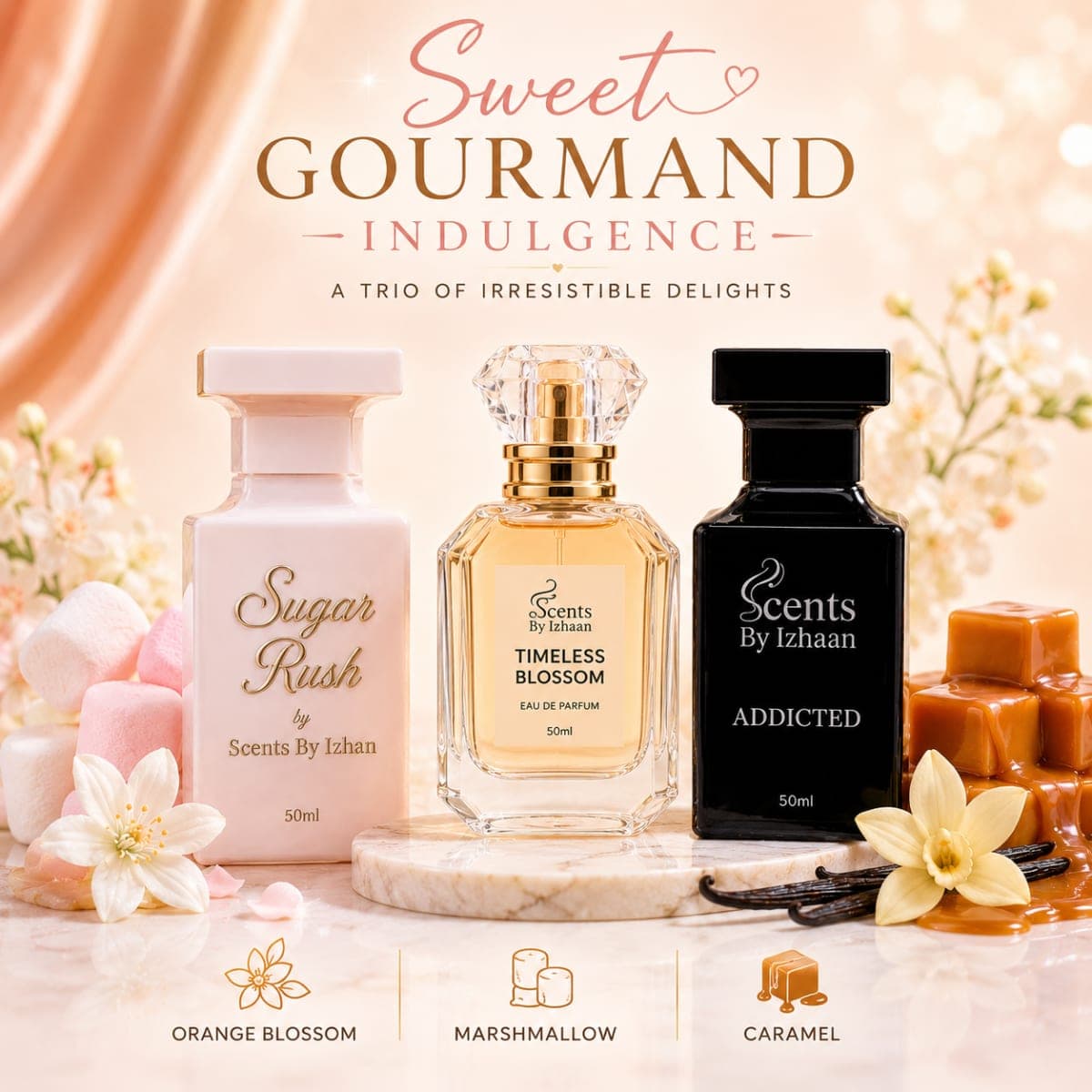 Sweet Gourmand Indulgence Trio - Sugar Rush + ADDICTED + Coco Flirt - A Dessert Tray for the Senses - Women Perfume Bundle