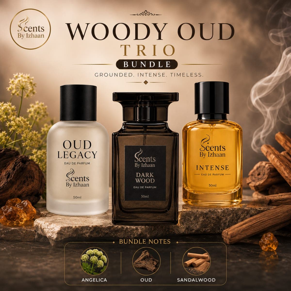 Woody Oud Trio - Dark Wood + OUD Legacy + Intense - The Three Faces of Oud - Unisex Perfume Bundle